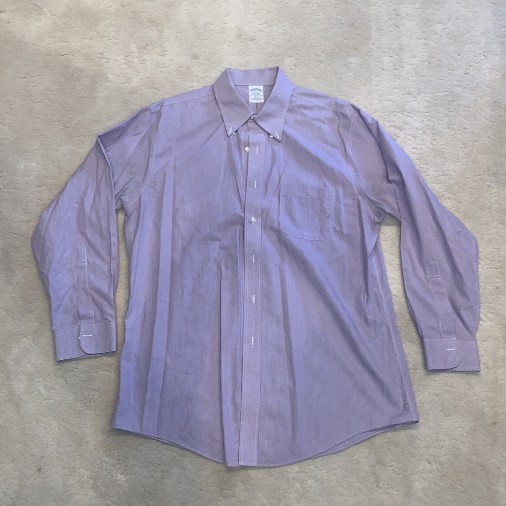 Brooks Brothers Mens SLIM FIT POLO button up - purple small checkers 17 - 34